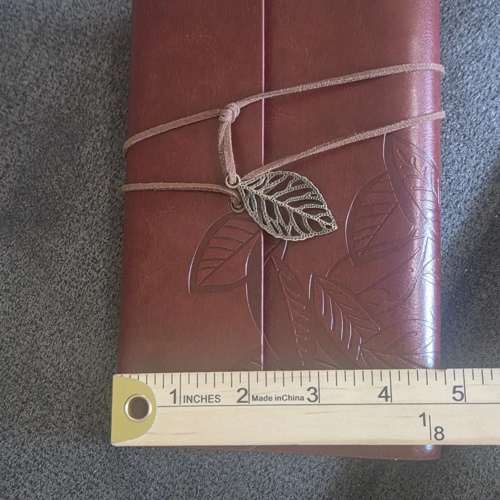 Multipurpose Faux Leather Leaf Etched Leaf Pendant Design Diary Journal - Brown